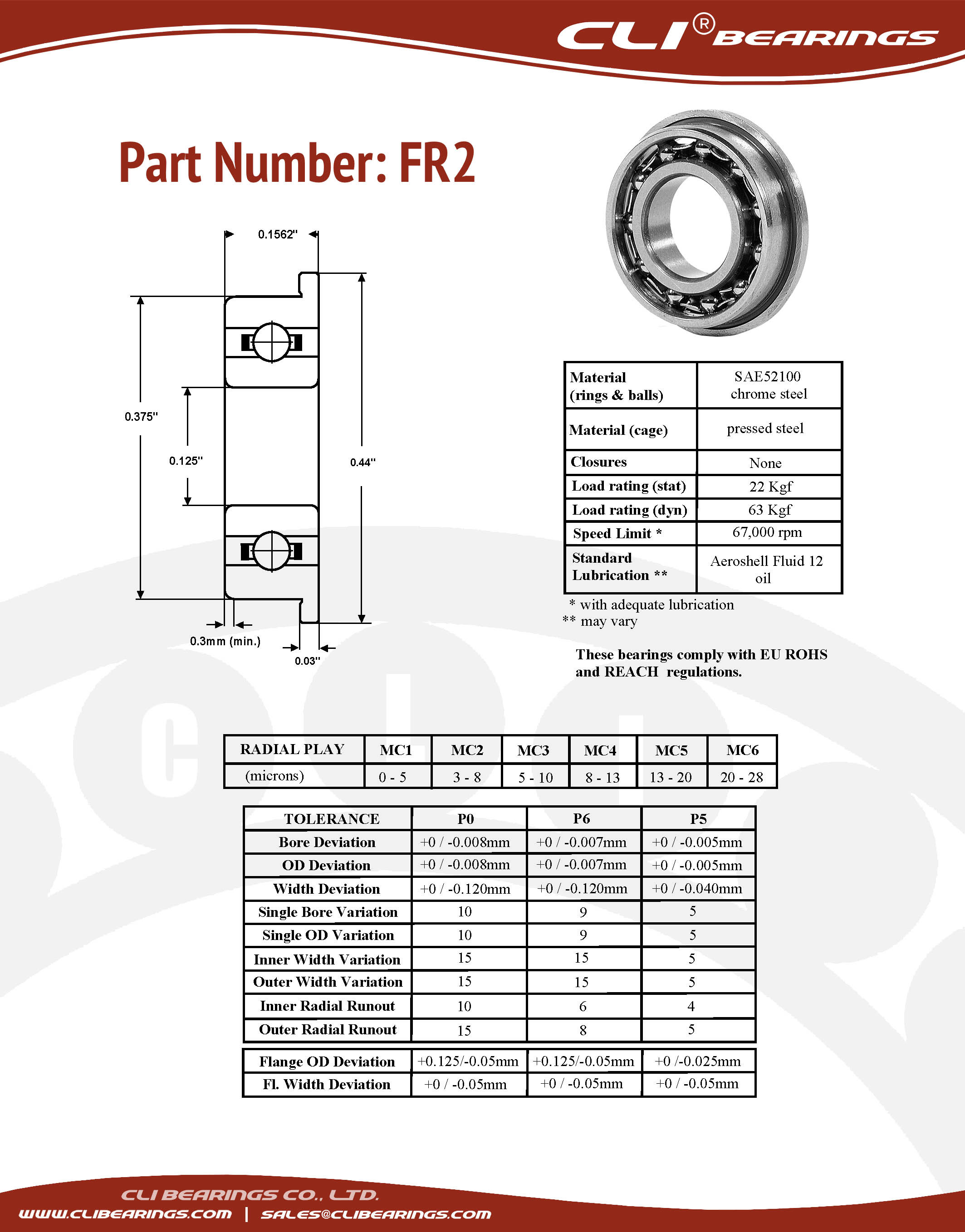 Original fr2 flanged miniature bearing 0 125x0 375x0 1562 inch cli nw