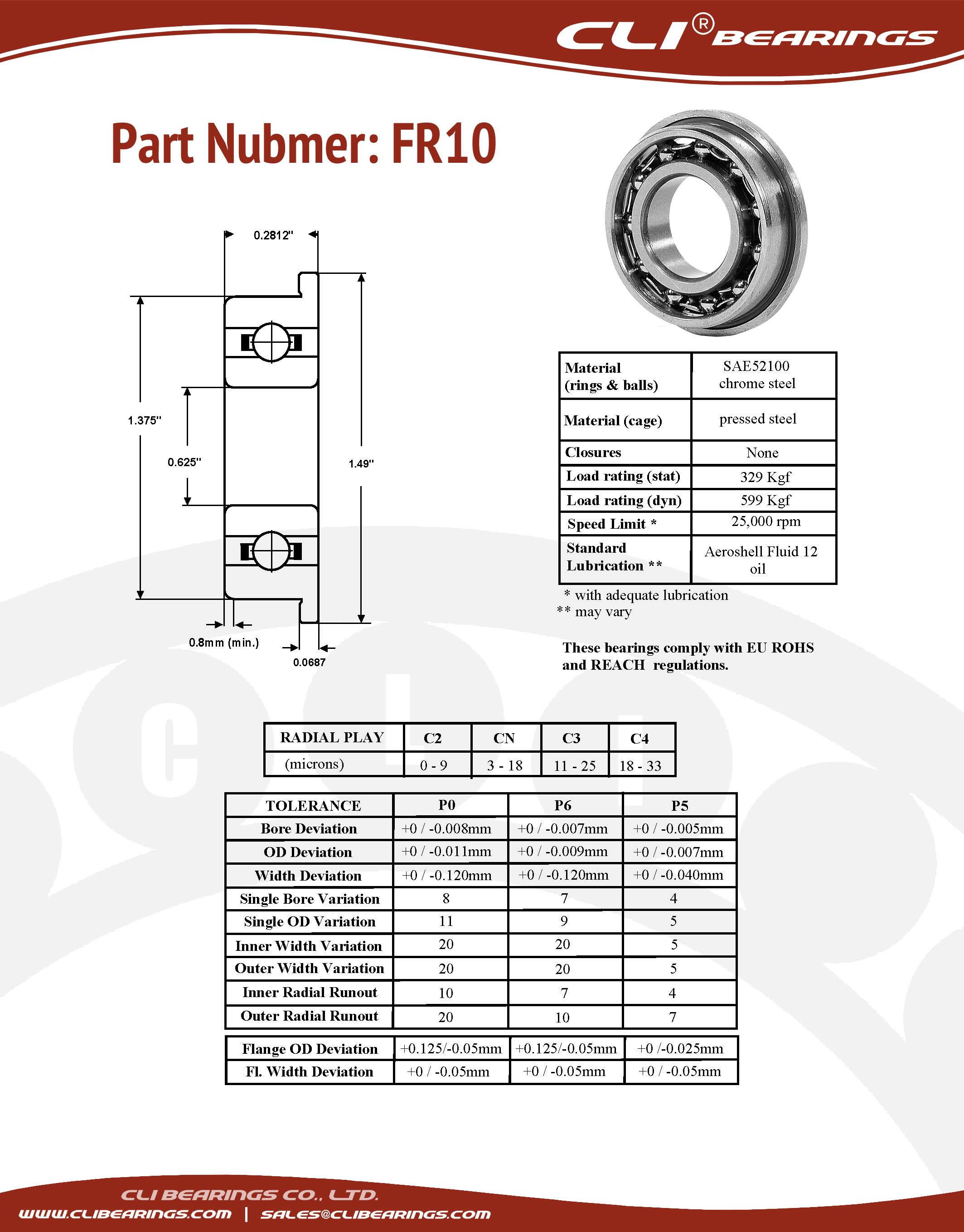Original fr10 flanged miniature bearing 0 625x1 375x0 2812 inch cli nw