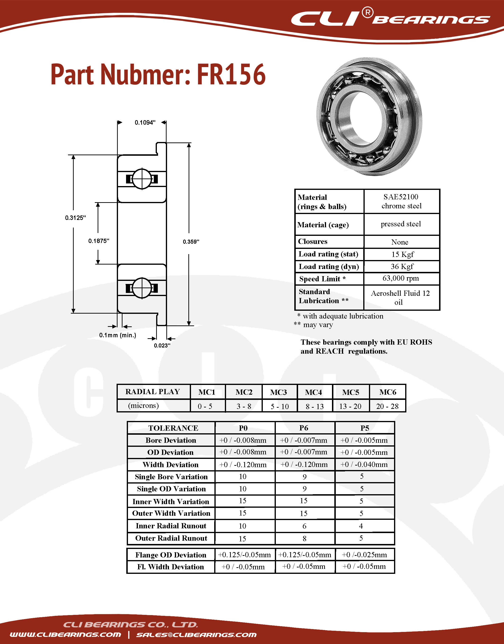 Original fr156 flanged miniature bearing 0 1875x0 3125x0 1094 inch cli nw