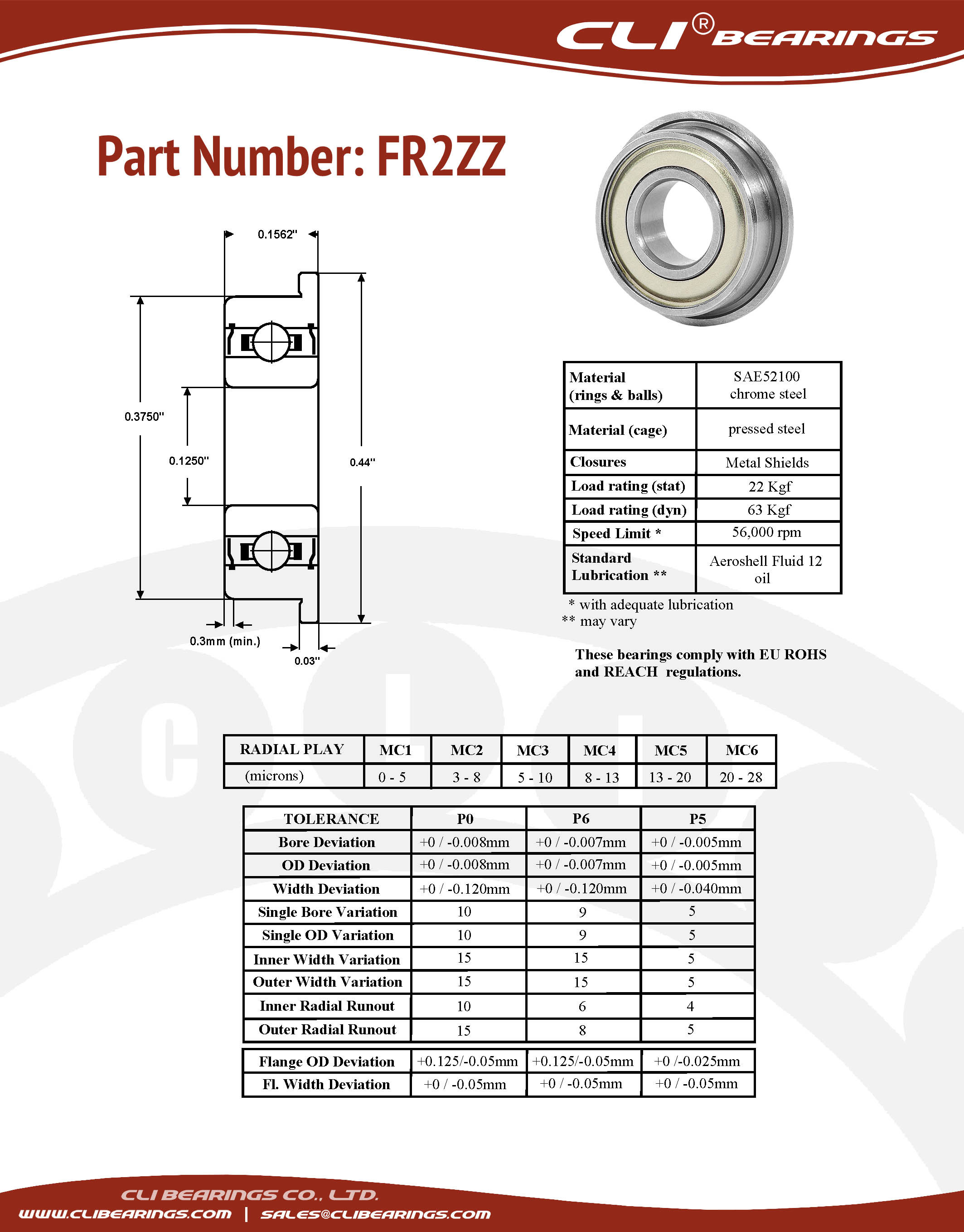 Original fr2zz flanged miniature bearing 0 125x0 375x0 1562 inch cli nw
