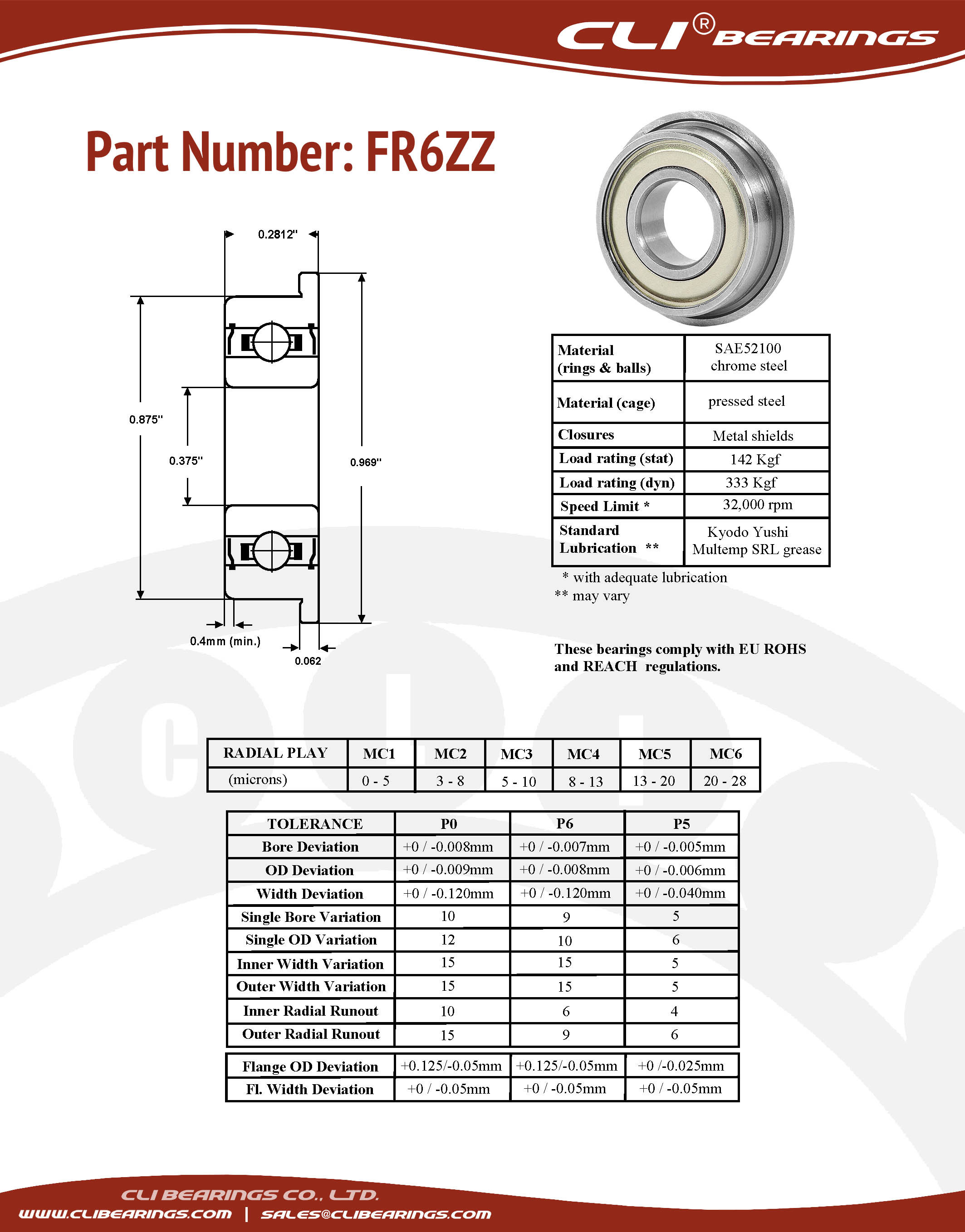 Original fr6zz flanged miniature bearing 0 375x0 875x0 2812 inch cli nw