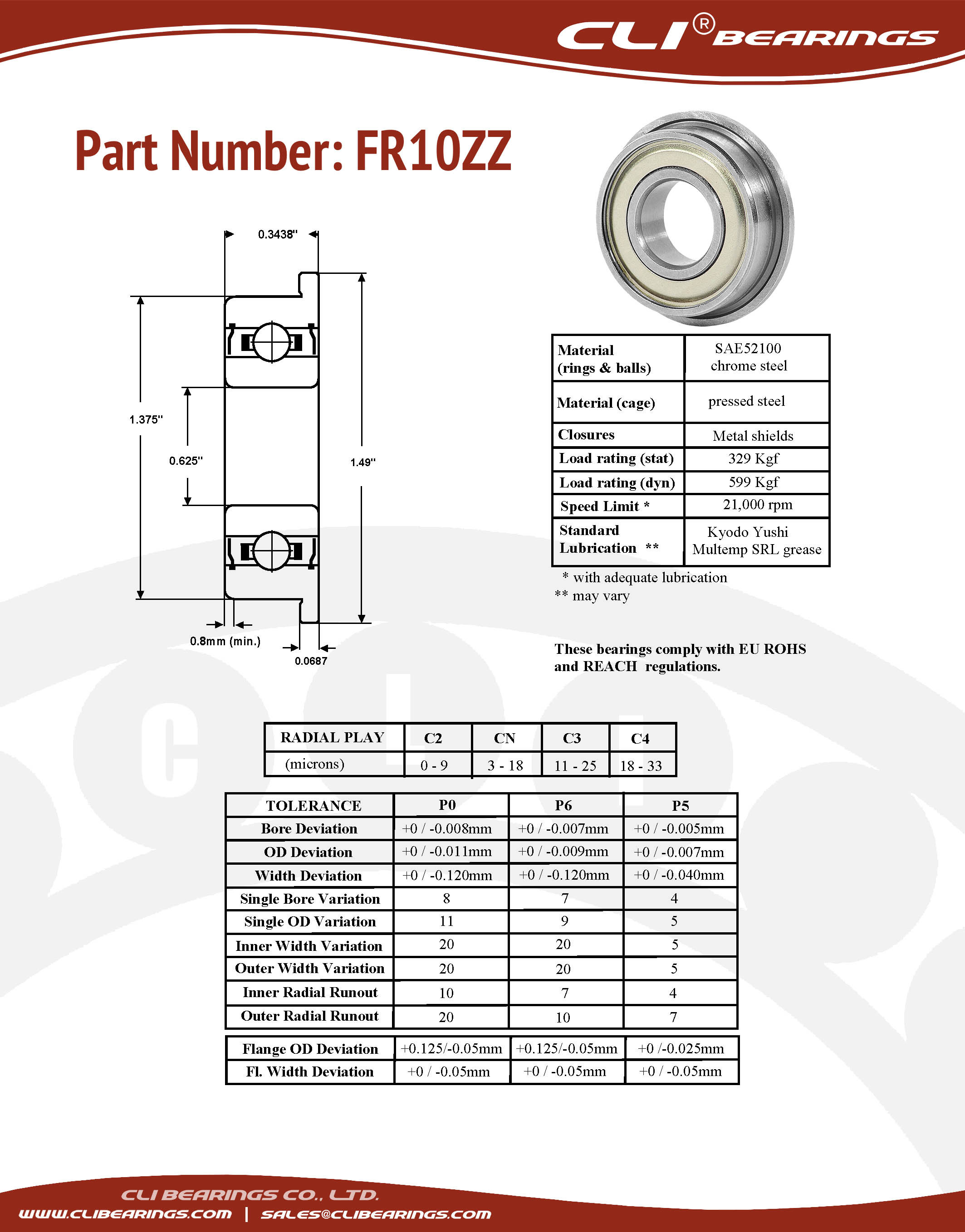Original fr10zz flanged miniature bearing 0 625x1 375x0 3438 inch cli nw