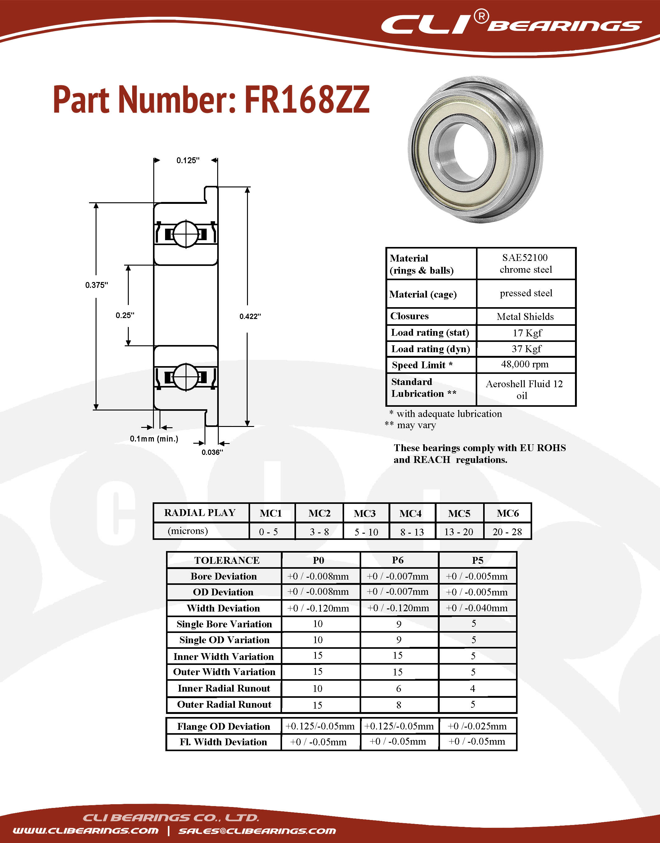 Original fr168zz flanged miniature bearing 0 25x0 375x0 125 inch cli nw