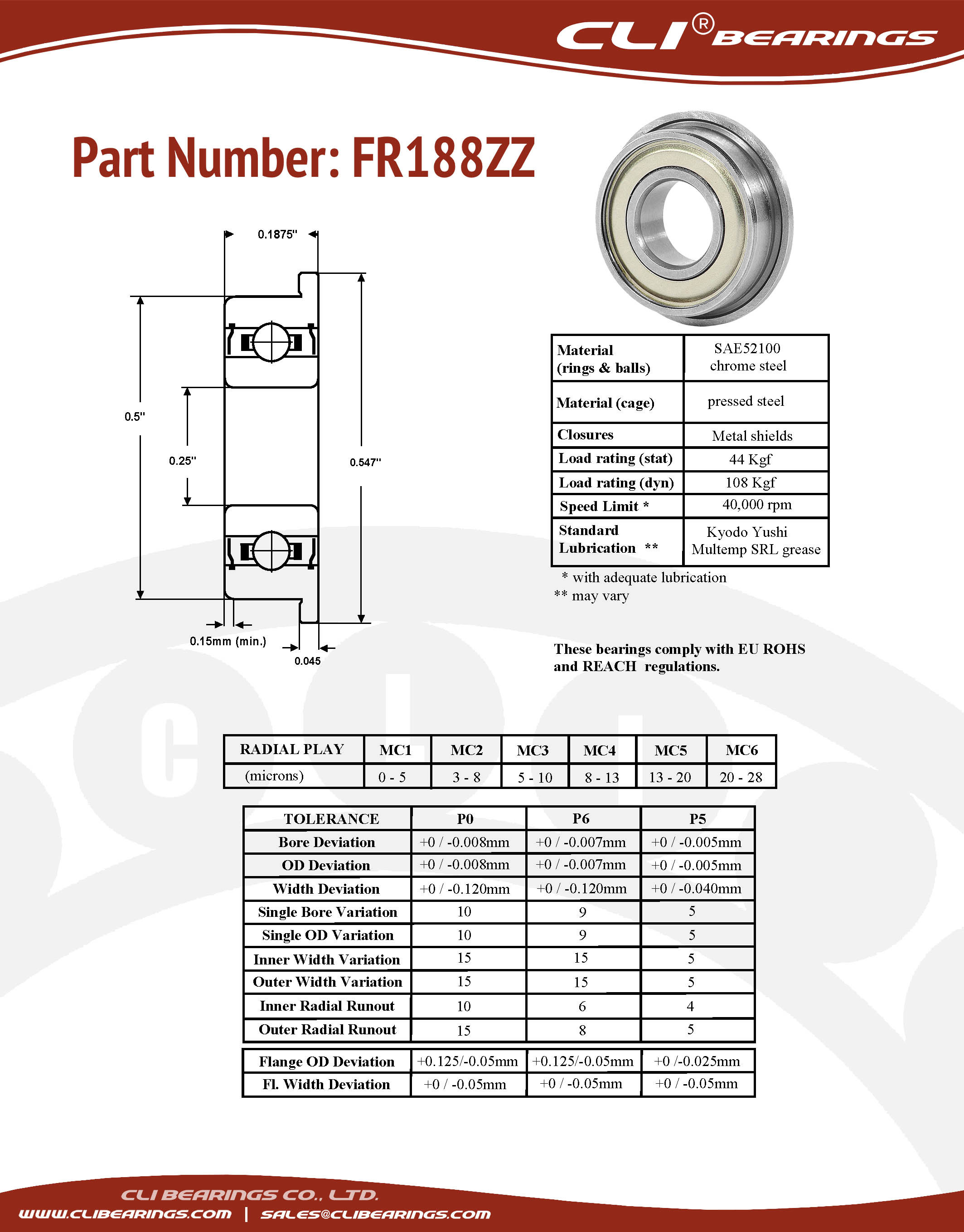 Original fr188zz flanged miniature bearing 0 25x0 5x0 1875 inch cli nw