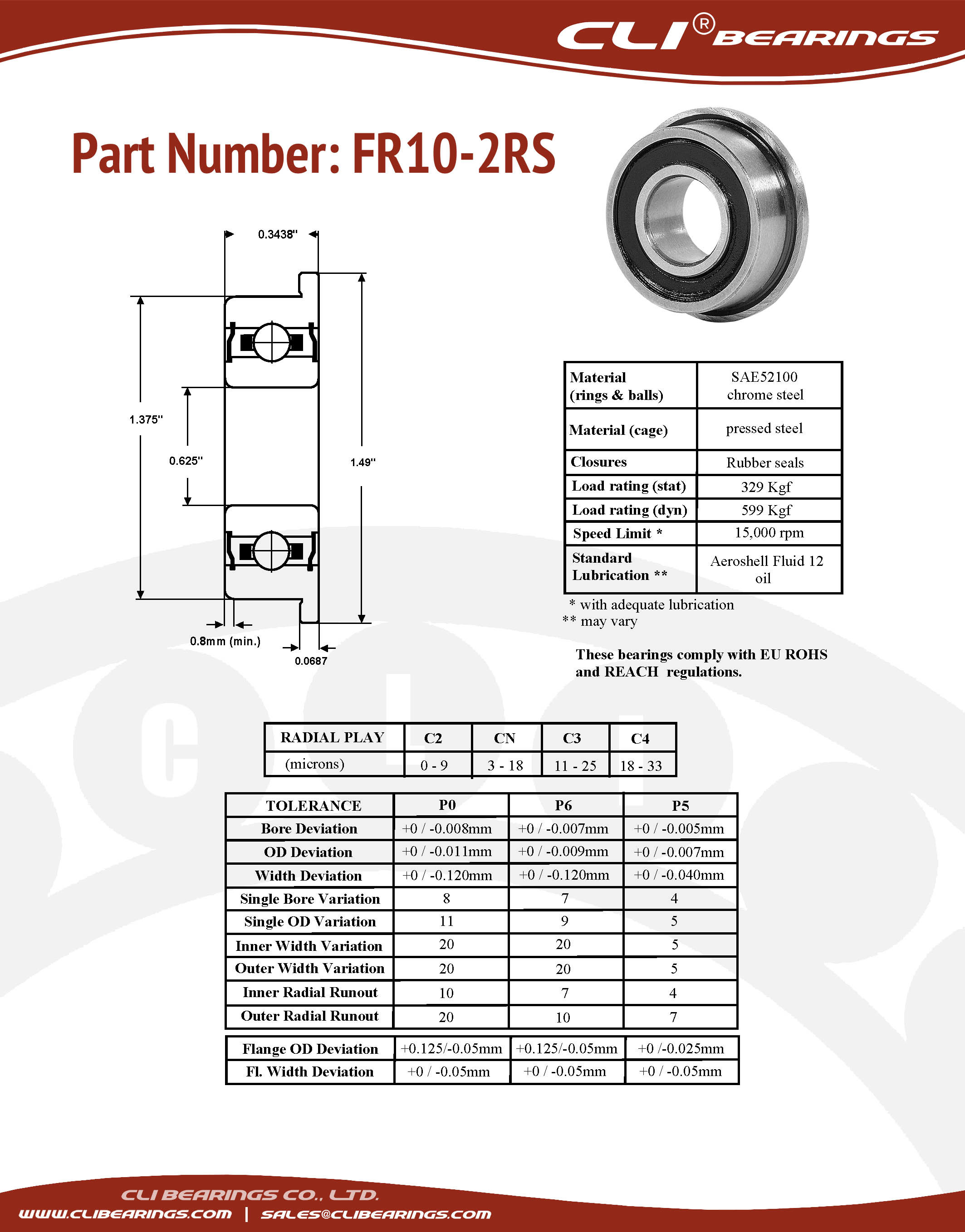 Original fr10 2rs flanged miniature bearing 0 625x1 375x0 3438 inch cli nw