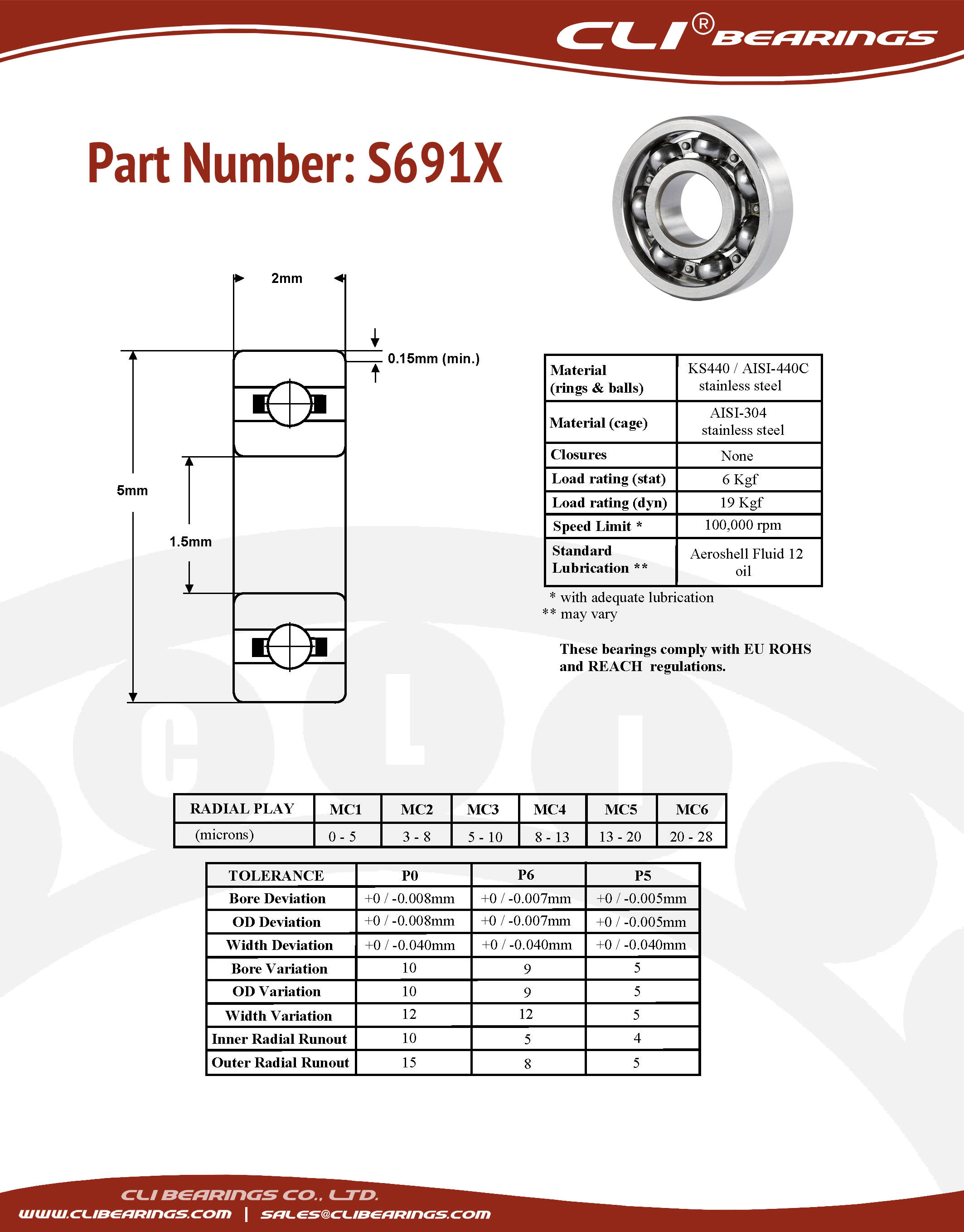 Original s691x stainless steel miniature bearing 1 5x5x2mm cli nw