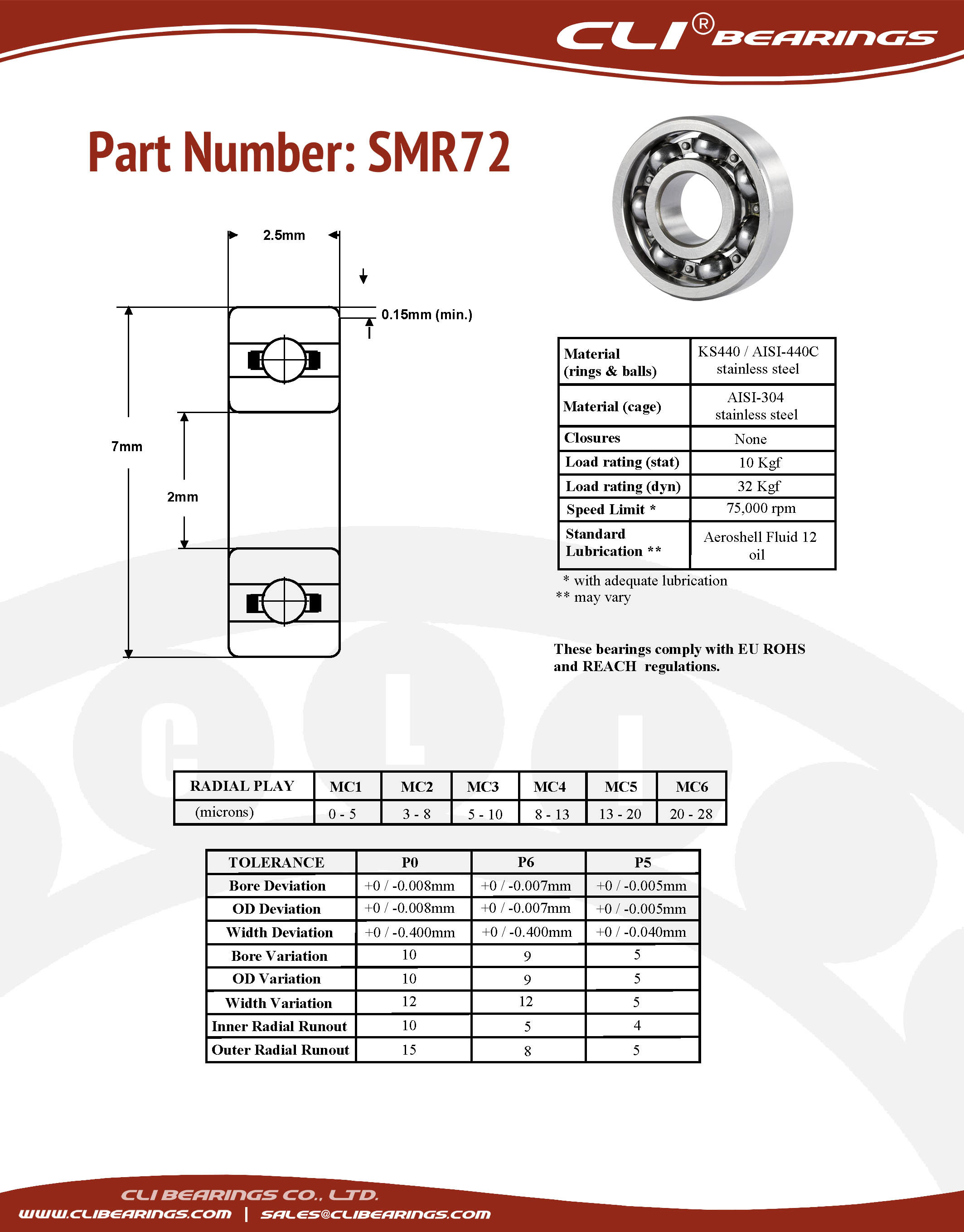 Original smr72 stainless steel miniature bearing 2x7x2 5mm cli nw