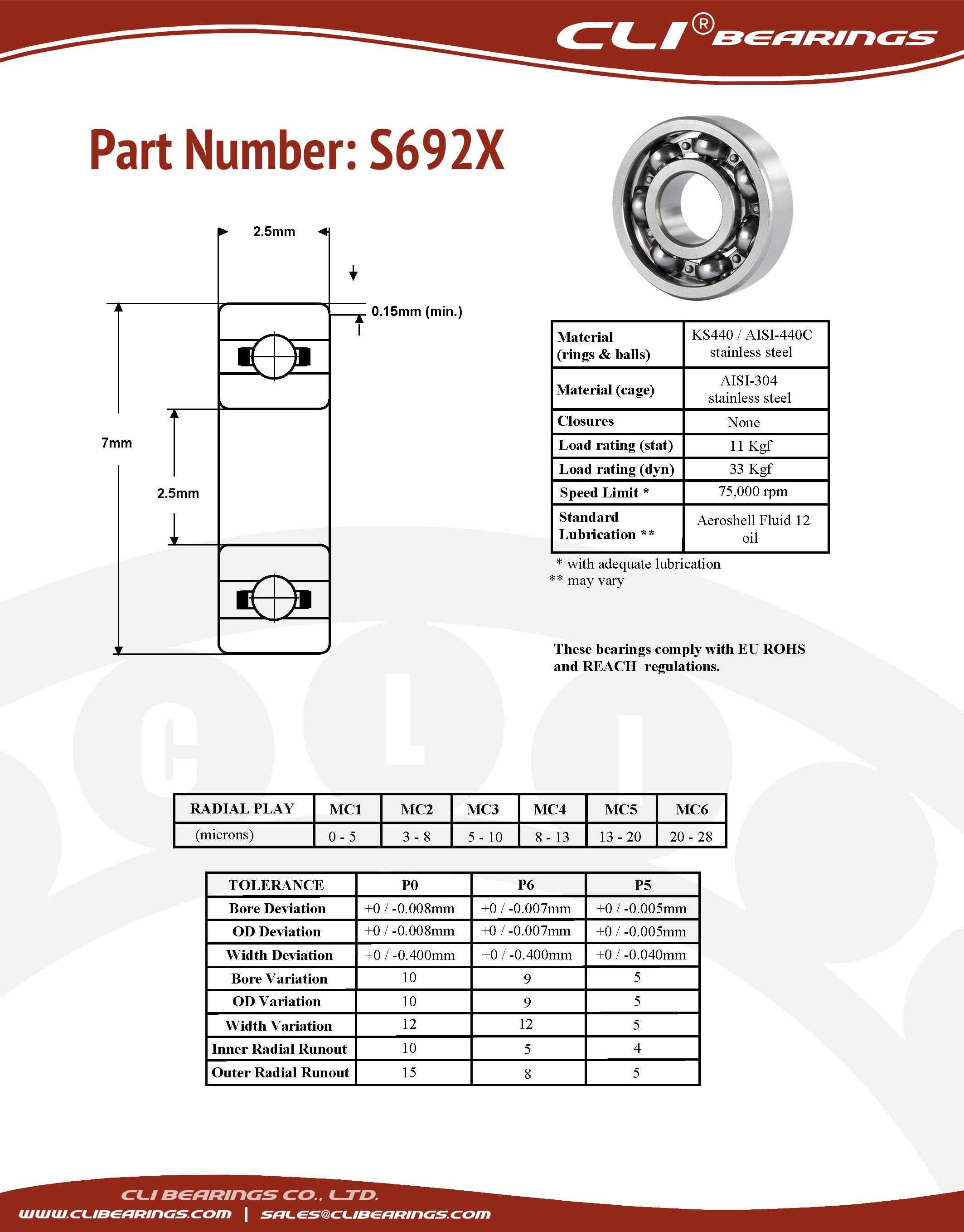 Original s692x stainless steel miniature bearing 2 5x7x2 5mm cli nw