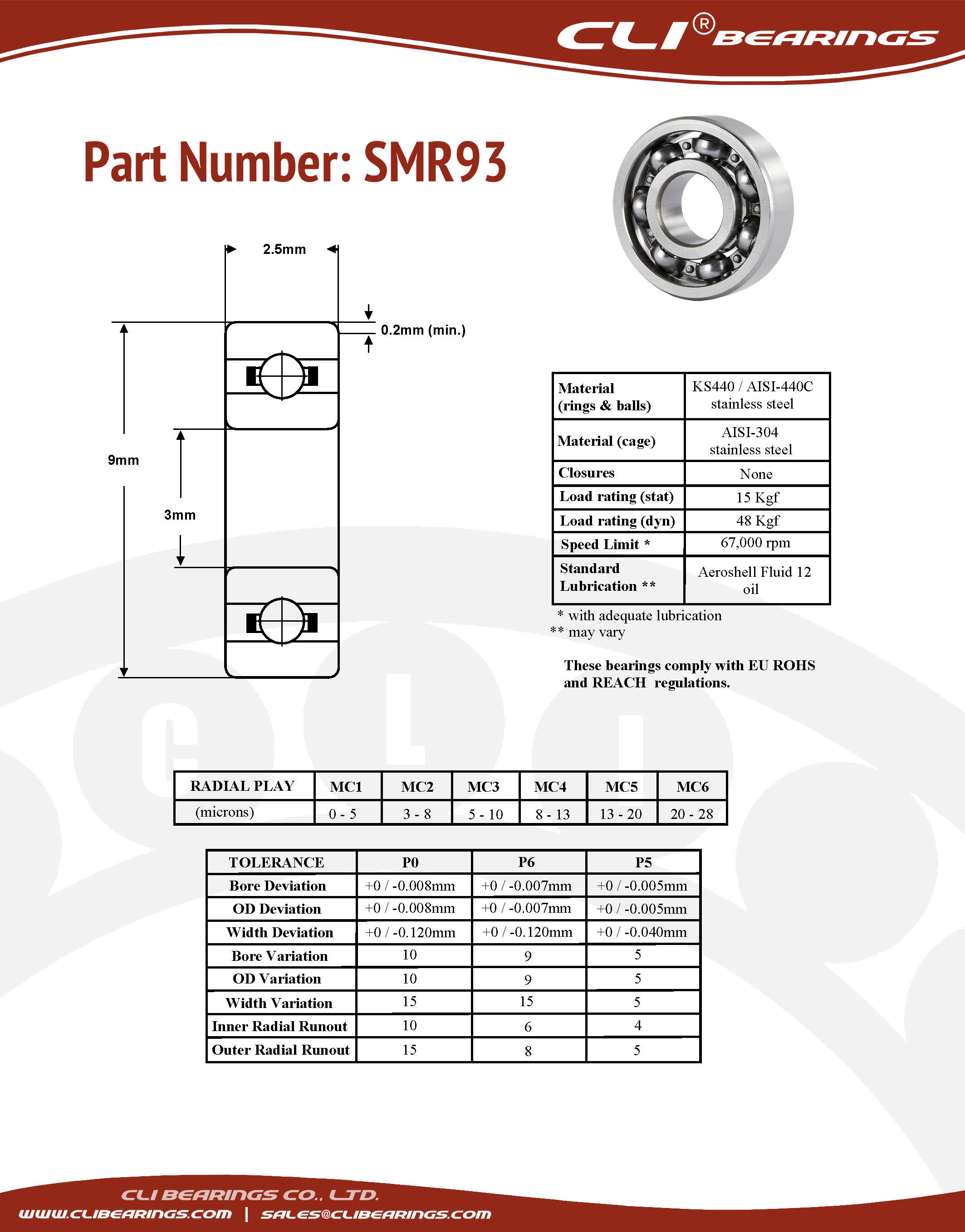 Original smr93 stainless steel miniature bearing 3x9x2 5mm cli nw