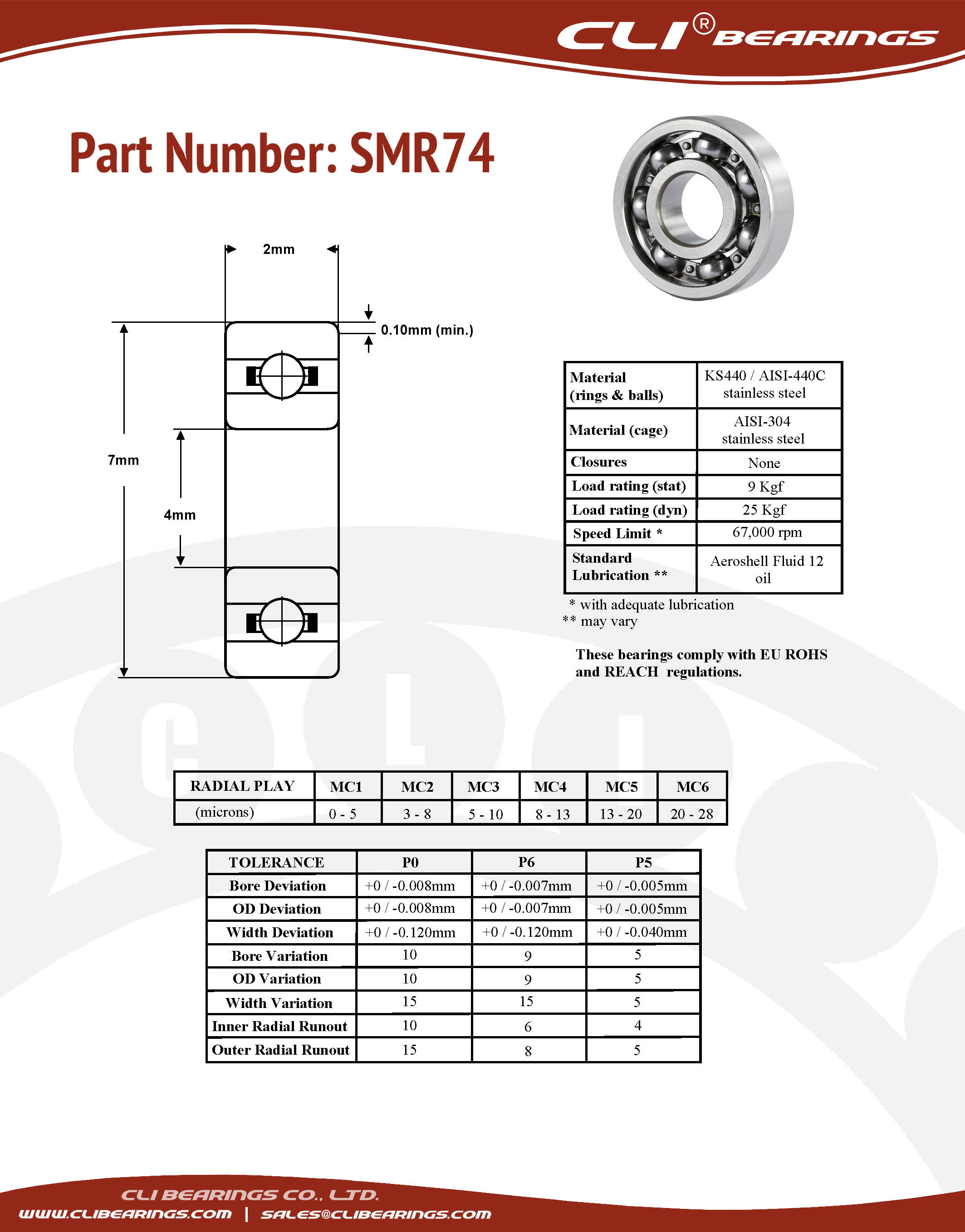 Original smr74 stainless steel miniature bearing 4x7x2mm cli nw