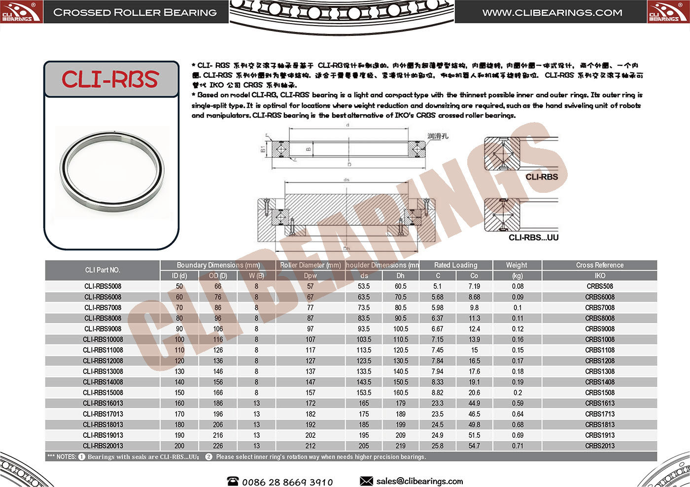 Original cli rbs crossed roller bearing nw