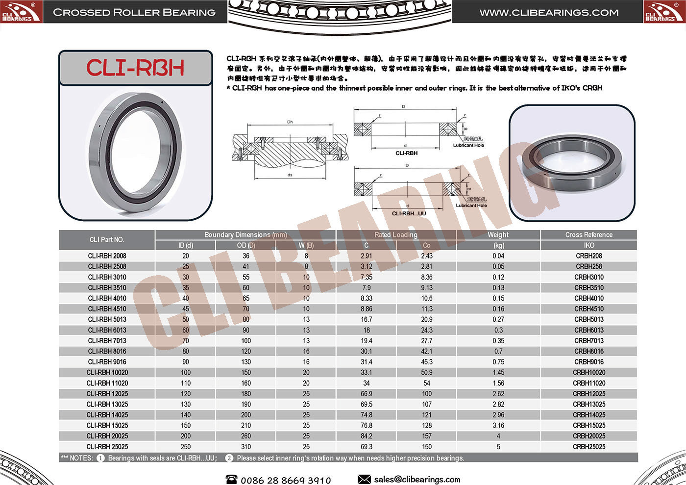 Original cli rbh crossed roller bearing web nw