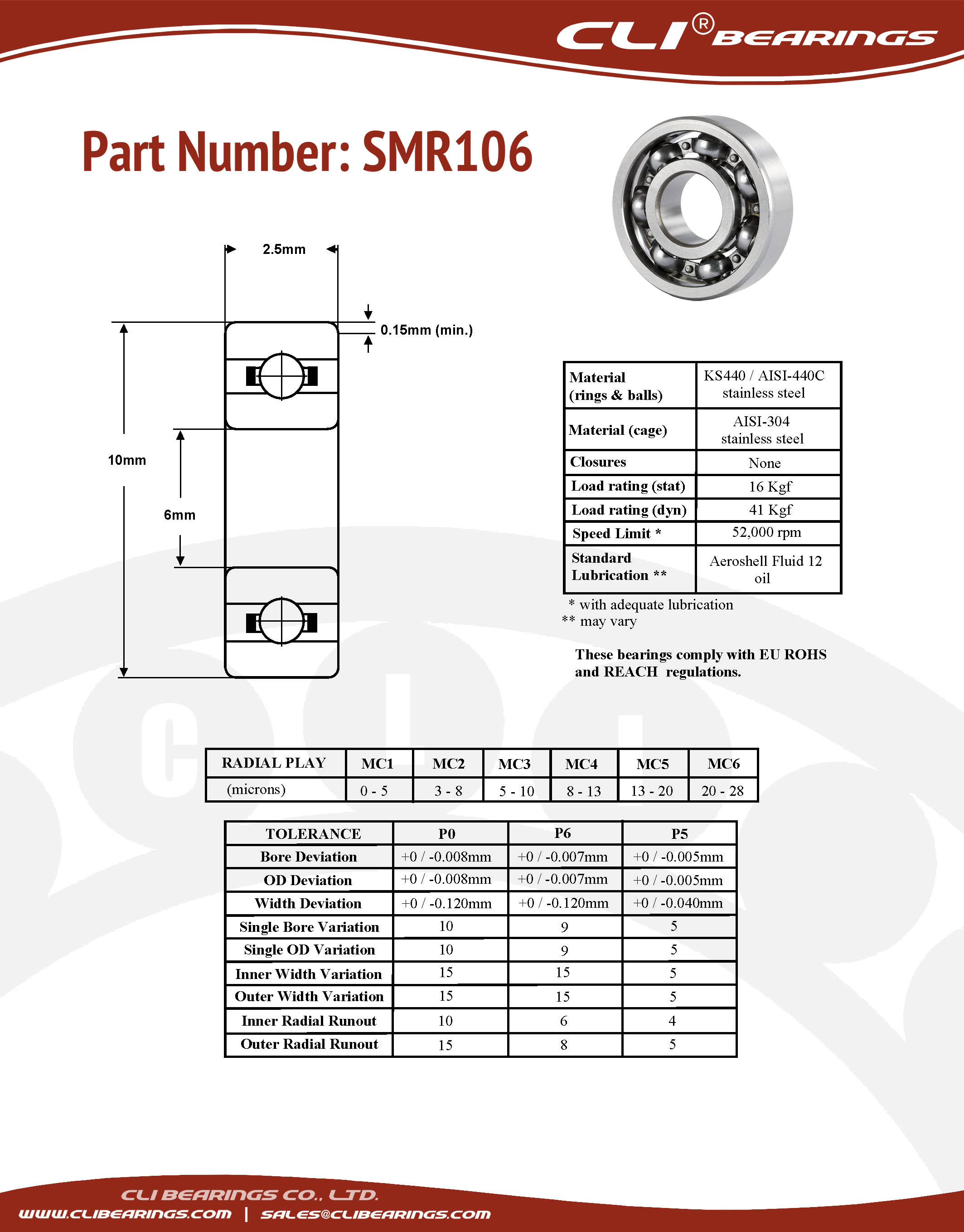 Original smr106 stainless steel miniature bearing 6x10x2 5mm cli nw